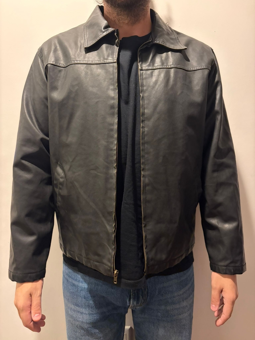 Arizona Jean Company Men's Black Zip-Front Leather Bomber Jacket